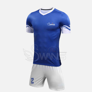 Conjunto de Camiseta de Fútbol Unisex con Cuello en V Azul y Pantalones Cortos Blancos, Secado Rápido, Transpirable, 100% Poliéster, Impresión por Transferencia de Calor, Nombre del Equipo Personalizado - Product Image 2