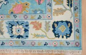 Alfombra de lana anudada a mano Oushak de lana azul personalizable, juego de alfombras tradicionales de estilo turco moderno para sala de estar, habitación de niños - Product Image 4