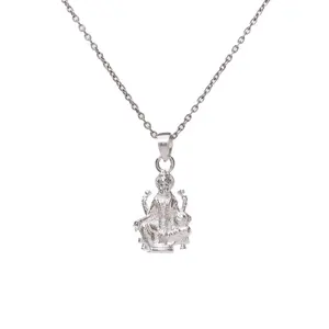 "Rhodium-Plated Geometric Goddess Pendant Necklace for Women-Trendy & Vintage Zircon Stone <b>Box</b> <b>Chain</b>" - Product Image 4
