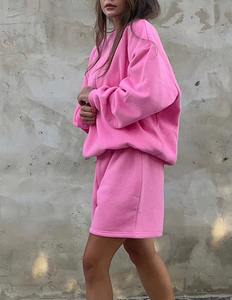 ชุดเสื้อสเวตเตอร์ขาสั้นสองชิ้นสำหรับผู้หญิงชุดผ้าสแปนเด็กซ์/ โพลีเอสเตอร์สีพื้นสำหรับใส่ลำลองไซส์ใหญ่สบายระบายอากาศได้ทุกวัน - Product Image 6