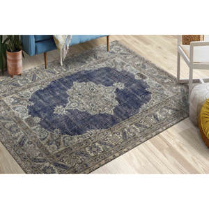 Tapis imprimé floral, antidérapant, intérieur, style bohème, style persan, bleu marine, tapis en chenille - Product Image 5