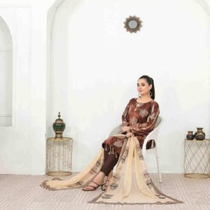 CIANA Conjunto de vestido de césped con estampado dorado de 3 piezas Ropa de fiesta informal de hermoso diseño Ropa larga diaria para indio paquistaní Hermosa - Product Image 6