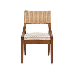 Vintage Inspired Wooden Accent Chair with Handwoven Cane Mesh Back and Colorful Upholstered Seat Cushion for Modern Interiors - Product Image 3