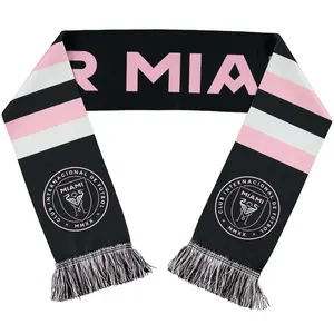 Custom Miami National Flag Acrylic Knitted Woven Jacquard Textile Polyester Silk Fabric Football Team Clube Fans Sports Scarf