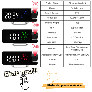 Venta al por mayor movimiento electrónico proyector escritorio despertador Digital LED espejo proyección uso interior para sala de estar cocina al aire libre - Product Image 5