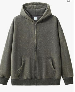 Sudaderas con capucha informales con cremallera y lavado ácido de algodón pesado con estampado de otoño e invierno Unisex Vintage más vendidas para hombres y mujeres - Product Image 3