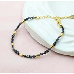 Heart-Shaped Uncut Tumble Black Diamond Beaded Bracelet Bohemia Style Trendy Zinc Alloy <b>Charm</b> <b>Bangles</b> with Pearls Gift - Product Image 2