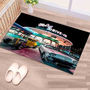 Tapis de voiture style rétro : Décoration de cuisine Drive-In des années 50, Tapis imprimé, Tapis doux non tissé - Product Image 1
