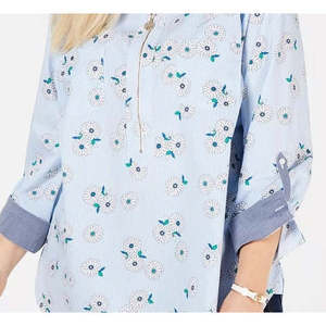 Top Casual da Donna Tommy Hilfiger Taglie Forti in Popeline di Cotone Stampato Floreale Blu Brillante Taglia 2XL - per Primavera/Estate - Product Image 3