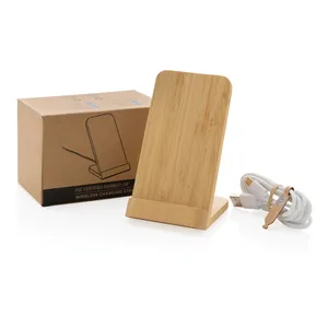 Eco-Friendly 5W <b>Wireless</b> <b>Charging</b> <b>Stand</b> Bamboo Desk Organizer for Gadgets - Product Image 4
