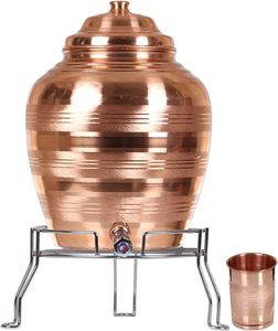 Handmade Copper Enamel Finished Water Container with Lid and Hand Grip Anti-corrosion for Kitchen Home Hotel & Restaurant Use - Product Image 5