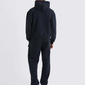 Ensemble de vêtements de sport noirs coupe ajustée pour hommes Vêtements de sport élégants Costume de jogging deux pièces Joggers à capuche pour entraînement décontracté Gym Solid - Product Image 2