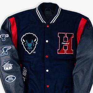 Veste universitaire personnalisée unisexe 'The Mecca' Université Howard Brodée HBCU Letterman Double boutonnage Toile Shell Hiver - Product Image 2