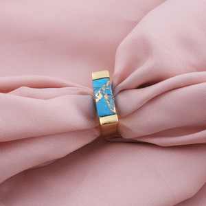 Joyería personalizada Mohave azul cielo cobre turquesa adhesivo anillo fijo Latón chapado en oro forma de barra anillos de desgaste para hombres - Product Image 4