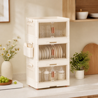 Meuble de rangement de cuisine en plastique, organisateur de vaisselle, armoire à double porte, étagère de rangement anti-poussière pour vaisselle, meuble multi-niveaux
