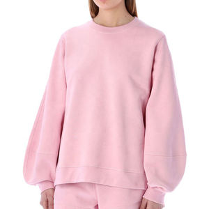 Pulls en coton personnalisés en gros avec logo, pulls d'hiver pour femmes, col rond ample et manches longues en couleur unie - Product Image 1