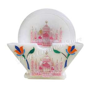 Juego de 3 Posavasos de Mármol Taj Mahal, Posavasos Hechos a Mano con Incrustaciones de Piedra para Comedor - Product Image 4