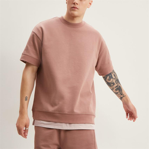 Ensemble deux pièces personnalisé de vêtements survêtement T-shirt et short à épaules tombantes en coton pima imprimé pour hommes - Product Image 3