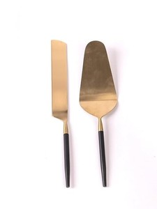 Meilleur prix couteau à gâteau de luxe en acier inoxydable or et noir serveur couteau à gâteau de mariage et ensemble de serveur de bonne qualité - Product Image 3