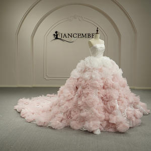 Jancember GT26065 Vestido de Novia Romántico con Cuello <span class=keywords><strong>Barco</strong></span> y Falda Abullonada con Flores Rosadas en 3D - Product Image 2