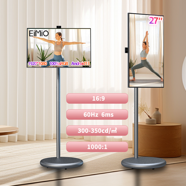Eimio 27-Inch Smart Portable TV Android 13 with Follow Me Feature White Cabinet LED Backlight Mobile Touch Screen Monitor