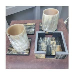 Factory Supply Coaster Horn Handmade Kitchenware Tabletop Natural Horn Coasters Set High Selling Horn Coasters With Brass <b>Frame</b> - Product Image 3