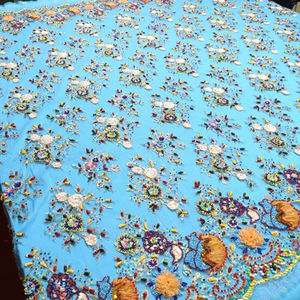 Tissu de dentelle rose à perles dorées, tissu de dentelle de luxe de première classe, perles de cristal, tissu de dentelle africaine - Product Image 1