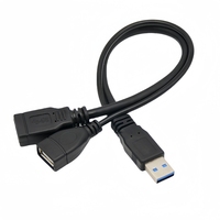 Cable USB 3.0 Macho a Doble Hembra en Y, 30 cm/0.3 Metros, PVC Negro, 3A Carga Rápida, Blindaje Trenzado, Cable de Datos de Alta Potencia para Computadora