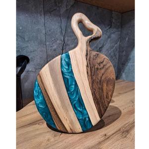 Planche à fromage de luxe en bois d'olivier importée de fantaisie indienne planche à découper de rivière en résine bleue pour un usage domestique grand espace de cuisine pour la nourriture - Product Image 6