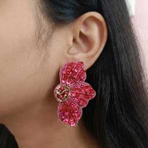 Rosette Ember Bohemian Beaded <b>Stud</b> Earrings Trendy Religious Flower Drop Earrings Made of <b>Titanium</b> and Quartz for Parties - Product Image 5