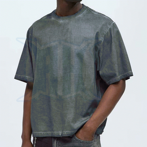 T-shirt vintage surdimensionné 100% coton délavé à l'acide pour hommes T-shirt vierge en tissu tricoté lourd vente en gros - Product Image 1