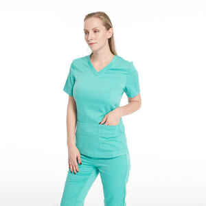 Uniforme Quirúrgico para Mujer, Cuello en V, Manga Corta, Tejido Ecológico, Sin Costuras, con Tecnología de Detección de Agujas, para Enfermeras de Quirófano - Product Image 5