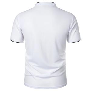 T-shirt d'été pour homme, couleur unie, manches courtes, col montant, coupe ajustée, 100 % coton, logo frontal, anti-plis - Product Image 2