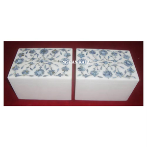 Rectangle Shape Blue Mother Of Pearl Pure <b>White</b> Marble Inlay Work Jewelry <b>Box</b> Best Finishing And Top Quality For Corporate <b>Gifts</b> - Product Image 1
