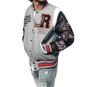 Chaqueta universitaria con logotipo personalizado para hombre, chaqueta universitaria de béisbol con mangas de cuero, chaqueta bordada con letras de piloto para hombre - Product Image 3