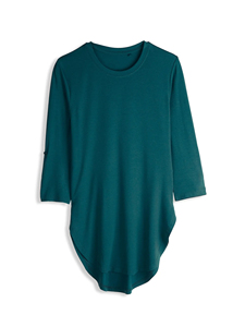 Tunique pour femme à manches 3/4, ourlet incurvé, t-shirt long respirant, col rond, mode boutique, logo personnalisé, OEM, vente en gros - Product Image 4