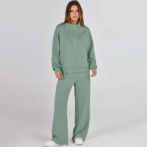 Ensemble de survêtements d'hiver en molleton 2 pièces grande taille pour femmes 2025 automne salon brodé sweat-shirt à cordon jambe large - Product Image 5