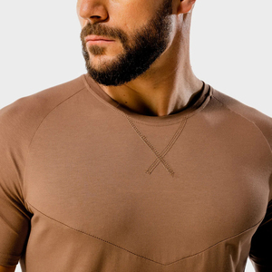 Camiseta de entrenamiento físico con cuello redondo para hombre, Jersey de corte ajustado con estampado de logotipo personalizado, lisa de manga corta longitud larga - Product Image 5