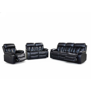 Juego de Muebles Reclinables para Sala de Estar Moderna, Sofá de Cuero Sintético Negro, Sofás Reclinables Seccionales <span class=keywords><strong>3</strong></span>+<span class=keywords><strong>2</strong></span>+1 - Product Image 1