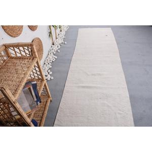 Tapis turc vintage 2,8x9 pieds, tapis uni beige et blanc - Product Image 1