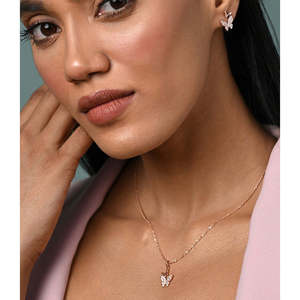 Ensemble de bijoux en cuivre fin plaqué or 24 carats avec pierres de zircon et de rubis, motif papillon féerique argenté, idéal pour un cadeau - Product Image 3