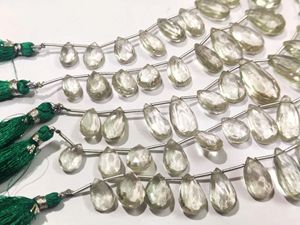 High Quality EMINENT JEWEL Natural Green Amethyst Pear <b>Shape</b> Faceted 8x12mm 13x21mm Briolette Graduated Beads Strand 8 Inches - Product Image 3
