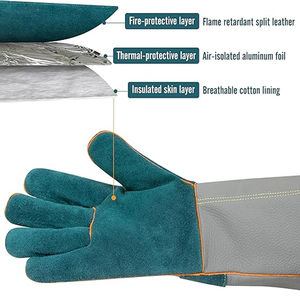 Guantes de Trabajo de Cuero Vacuno Ignífugos de Protección Industrial, Guantes de Seguridad para Soldadura Resistentes al Fuego para Soldador - Product Image 2