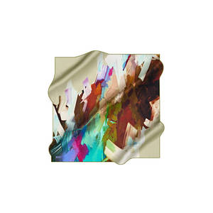 Bufanda de Seda Twill Beige con Estampado Digital Abstracto - Product Image 1