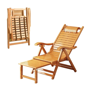 Chaise longue en teck massif réglable avec siège à lattes, accoudoirs et repose-pieds pour hôtel et villa, utilisation en extérieur - Product Image 2