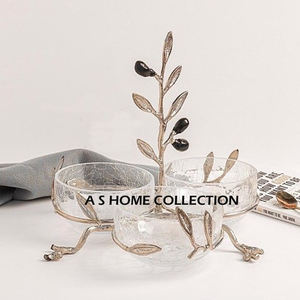 3 en 1 flor dorada diseño frondoso soporte Metal servir tazón aluminio diseñador elegante aspecto hecho a mano frutas secas cuencos de resina - Product Image 3