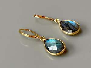 Hot Selling Designer Labradorite Gemstone Earrings Wholesale 925 Sterling Silver Gold Plated Dangle Earrings for Women and Girls - Product Image 2