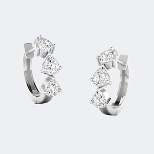 0.90CTW Pear Cut Prong Set Line Huggie <b>Hoop</b> <b>Earrings</b> <b>14k</b> <b>Gold</b> Lab Grown Diamond Vertical Teardrop Dangle Jewelry for Women - Product Image 4