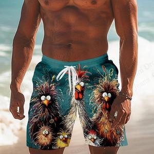 Funny Animal Chicken 3D Cordón Swim Board Shorts Beach Short Hombres Tronco Traje de baño Sport Pant Shorts - Product Image 3