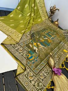 Sari de seda cruda suave de dos tonos, estilo sureño indio, color morado brillante, listo para tejer, con blusa sin coser a bajo precio. - Product Image 6